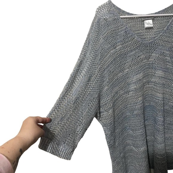 Catherine’s Loose Knit Heathered Blue Top w/Slight V Neck - Picture 2 of 4